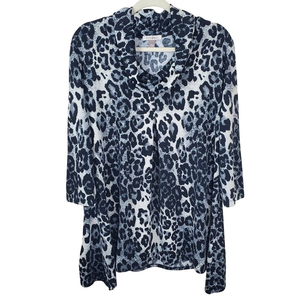 ROZ & ALI |Cowl Neck | Leopard Print | Knit Mini Dress Tunic | Size XL